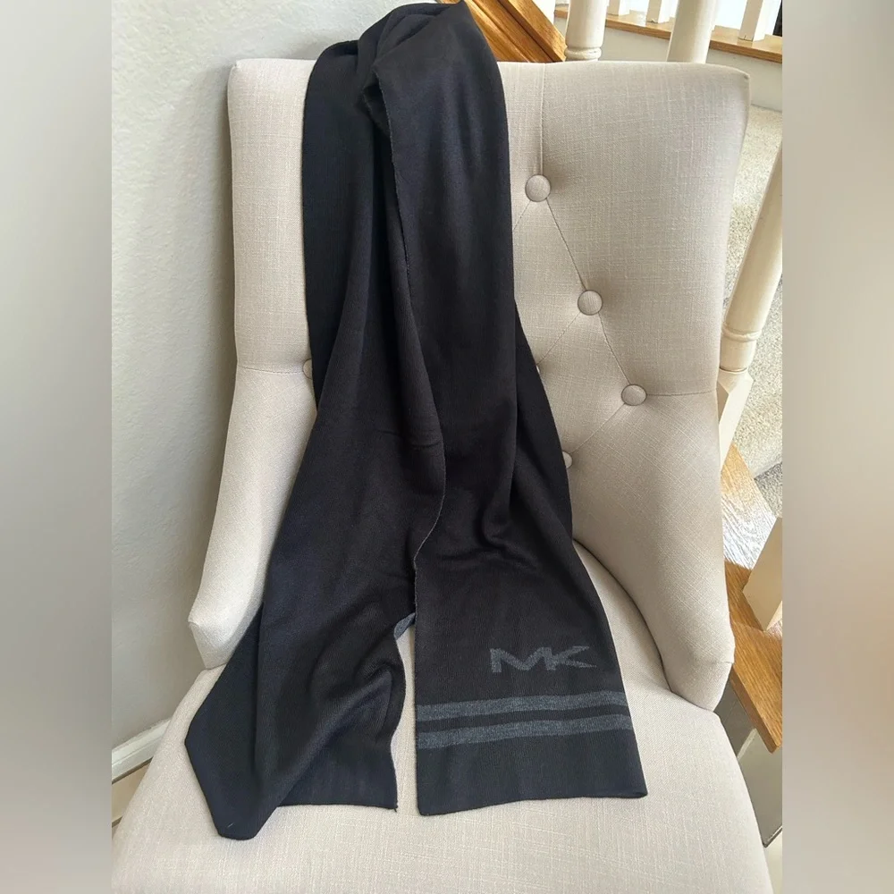 Michael Kors Black Knit Scarf with MK Logo